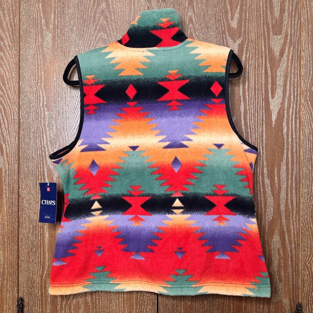 NWT Chaps Southwestern Aztec Multi Color Full Zip Petite XL Fleece Vest Vacation - Picture 7 of 9